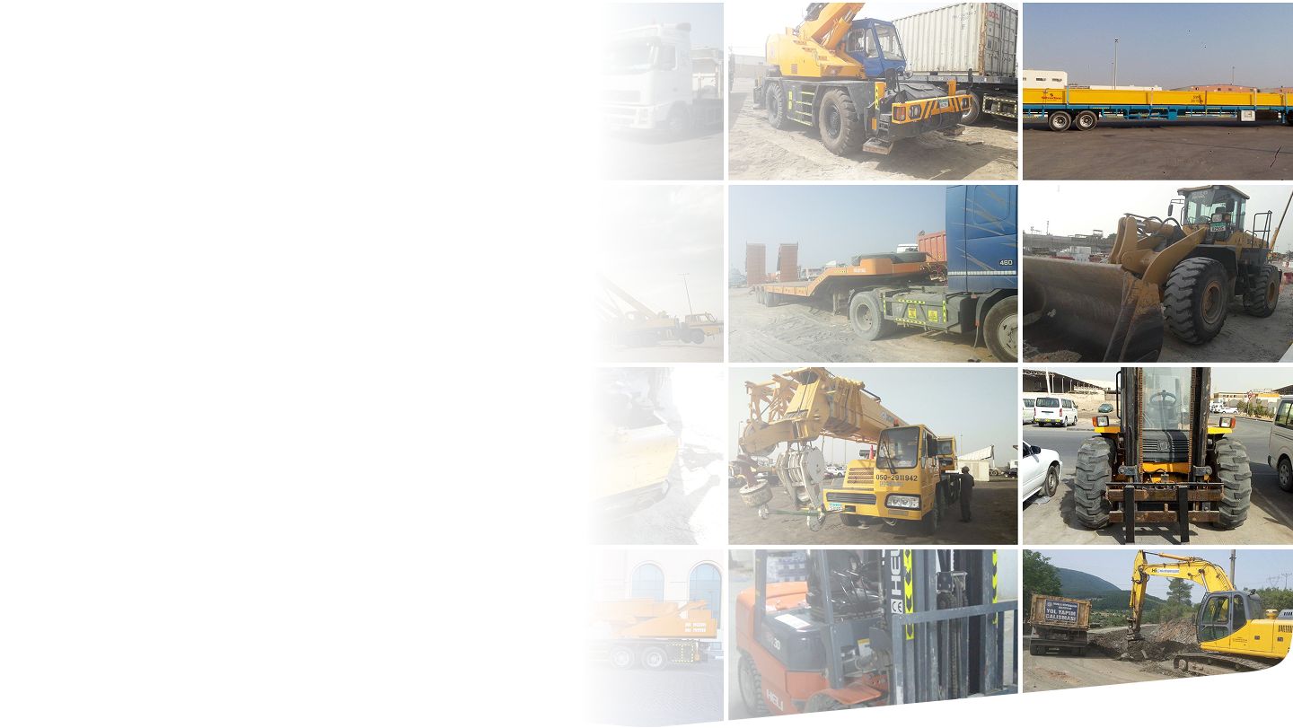 Heavy equipment fleet: cranes, lowbed trailers and earthmoving machinery in UAE